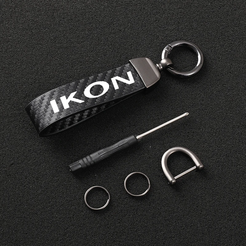

High-grade leather carbon fiber horseshoe fob key chain for Ford ikon car accessories