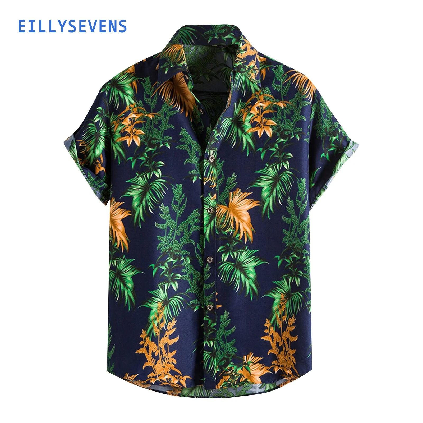 

Гавайская мужская пляжная рубашка, Повседневная летняя рубашка с коротким рукавом и цветочным принтом для мужчин, рубашка с воротником-стойкой, Мужская одежда, 2023