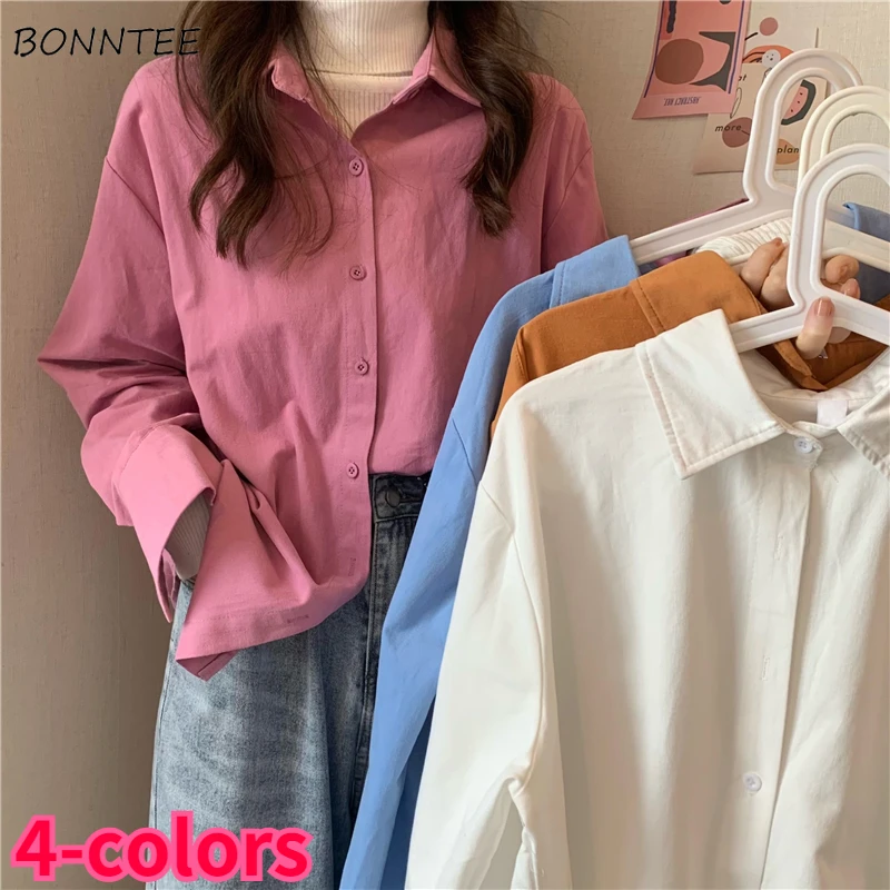 

Long Sleeve Shirt Women Spring Fashion Basic All-match Camisas Mujer Casual Daily Office Lady Candy Colors Korean Style Loose