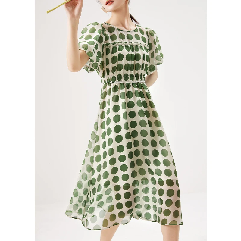 

Dot Print High Quality Design 2022 New Vintage A-LINE Mid-Calf Puff Sleeve O-Neck Dresses for Women Party Summer Dresses