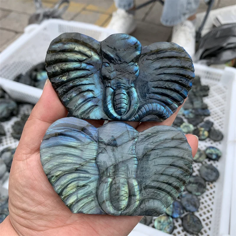 

Natural Labradorite Elephant Hand Carved High Quality Flashing Crystals Beautiful Gemstone For Home Decoration Collection