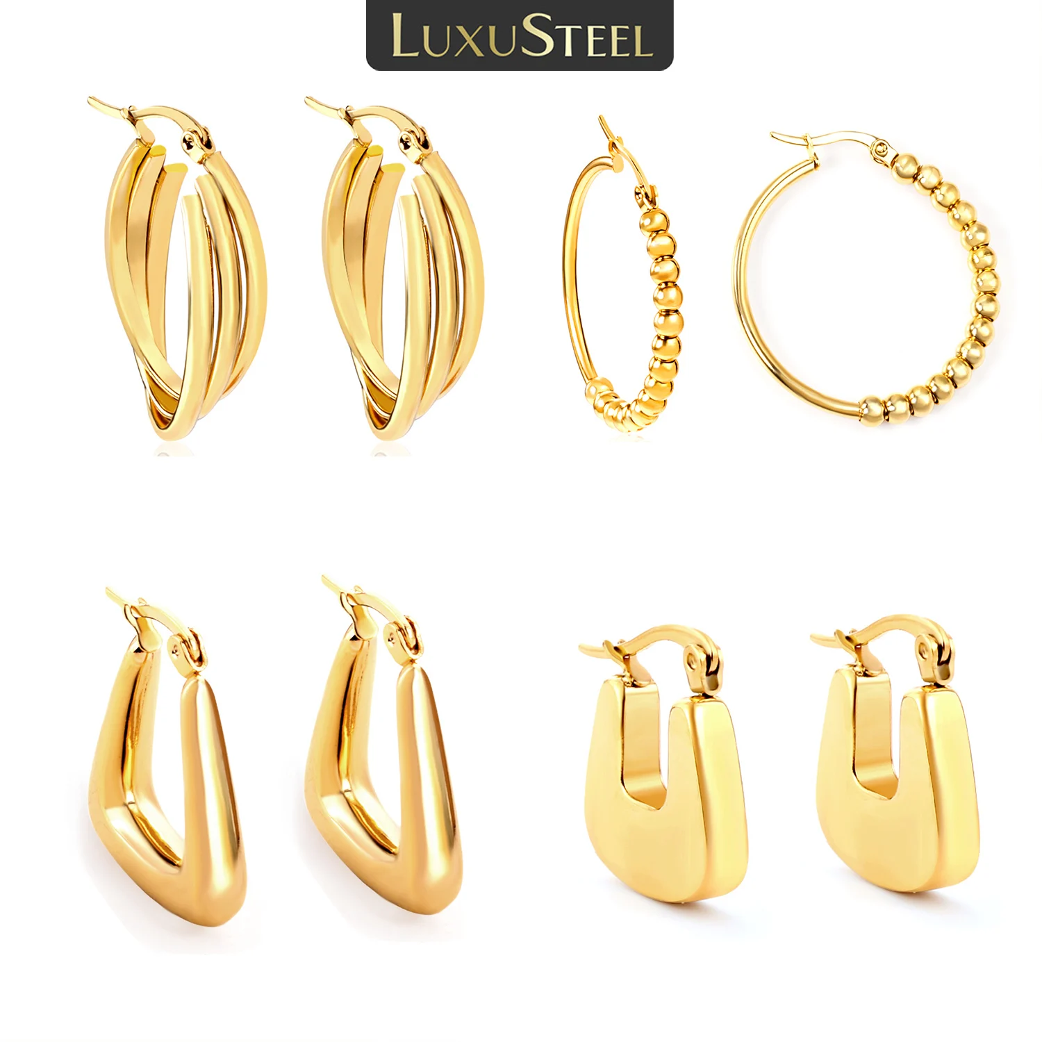 LUXUSTEEL серьги-кольца геометрические металлические серьги-гвоздики из нержавеющей