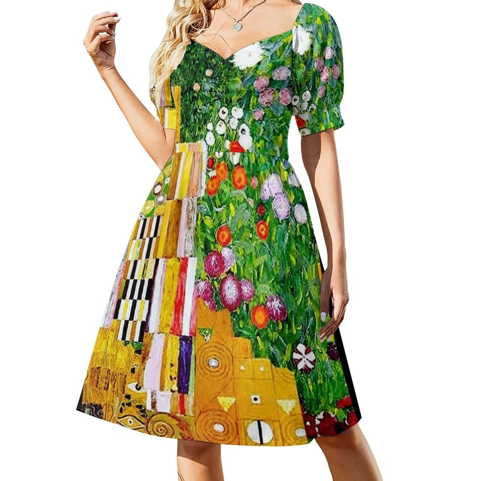 Густава Климта Винтаж 1917 года Адель Блох-Бауэр в саду Платье с короткими рукавами