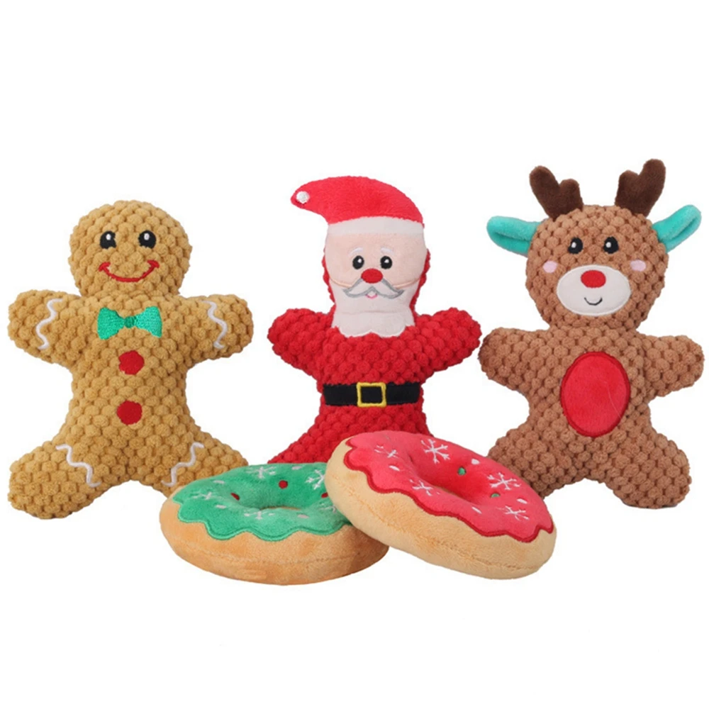 Pet Dog Plush Noise Chewing Toy Santa Elk Gingerbread Man Donut Cat Dog Christmas Series Cartoon Cute Puzzle Pet Supplies