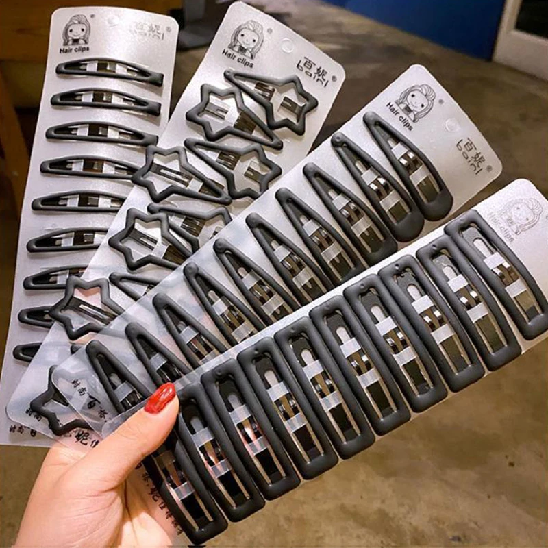 

10pcs Frosted Bobby Pin Barretttes Vintage Matte Black Geometric Simple Side Hair Clip Bangs Broken Hair Clips Hair Accessories