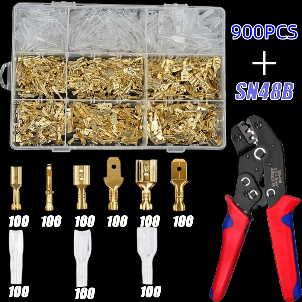 

120/900PCS Insulated Male Female Wire Connector 2.8/4.8/6.3mm Electrical Crimp Terminals Spade Terminal Connectors Assorted Kit