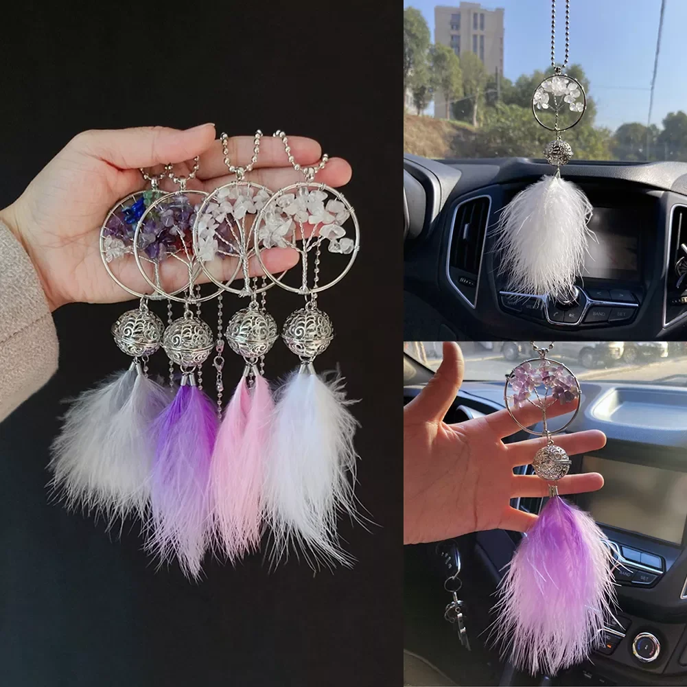 

Style Car Hanging Pendant Feather Dream Catcher Life Tree Rearview Mirror Ornaments Hanging Interior Decoration Gift Pendant