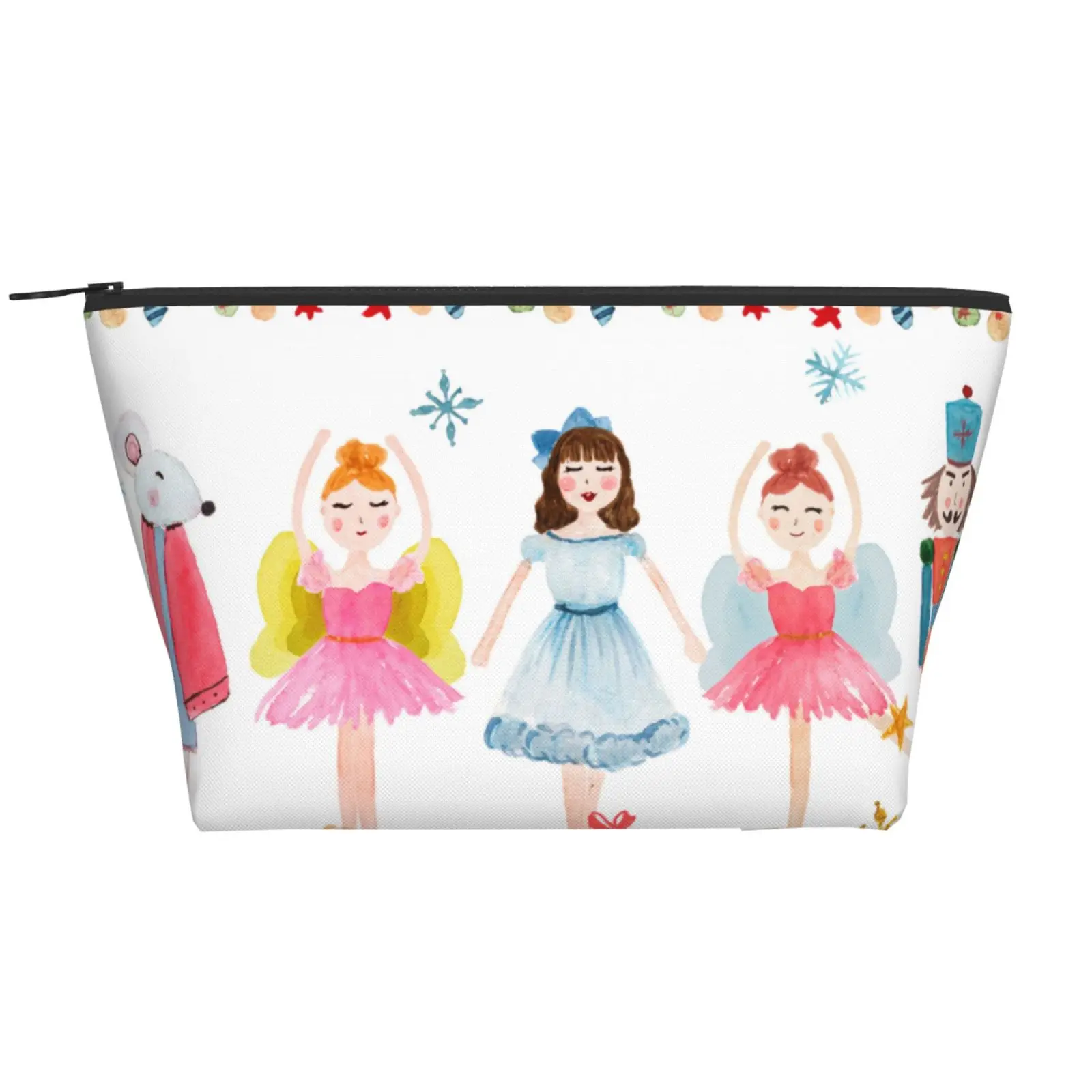 

Brautiful Girl Cartoon Nutcracker Portable Tote Bag with Zipper Bag Organizer Trapezoid Daily Storage Bag