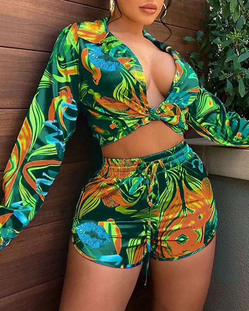 

Комплект из двух предметов, женский наряд, новинка 2023, модный, свежий и милый Топ с длинным рукавом, повседневный Женский комплект с шортами, лето 2023