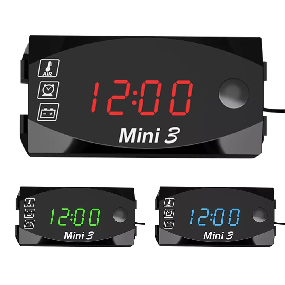 

6V-30V 3 In 1 Digital Time Clock + Thermometer +Voltage Voltmeter LED Display Motorcycle IP67 Waterproof Tester for Car Boat