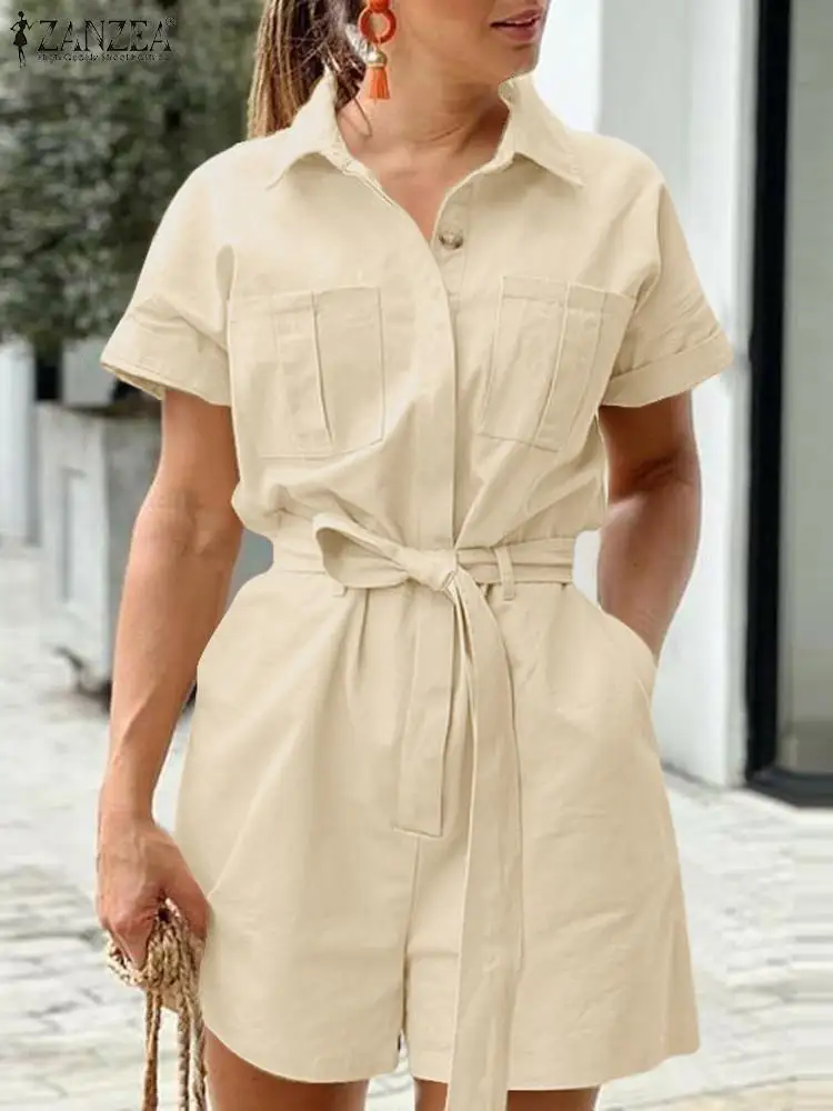 Комбинезон ZANZEA женский винтажный модный элегантный ромпер с воротником