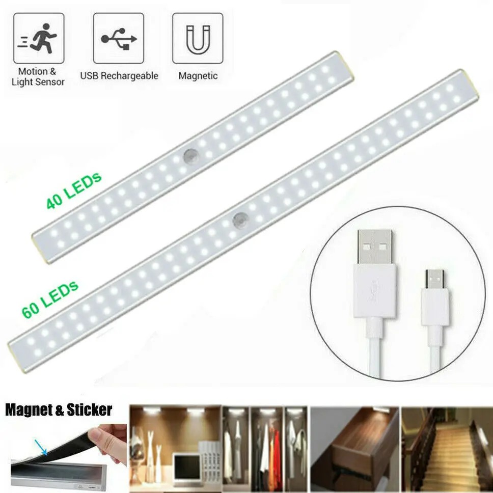 

Rechargeable LED Under Cabinet Lights USB Motion Sensor Kitchen Cupboard Lamp