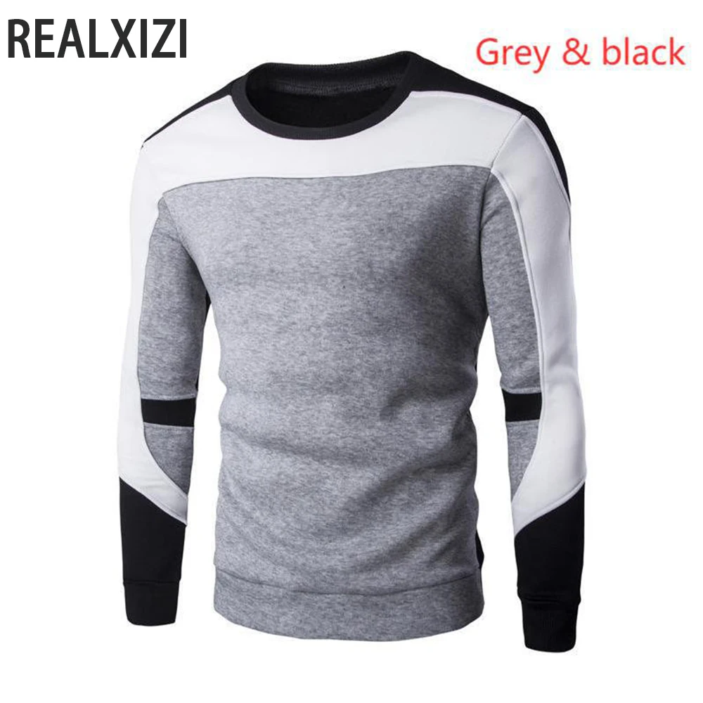 Men Sweater Autumn and Winter Casual Korean Version Sweater Round Neck Stitching Contrast Color Pullover Sweater Fleece Sweater