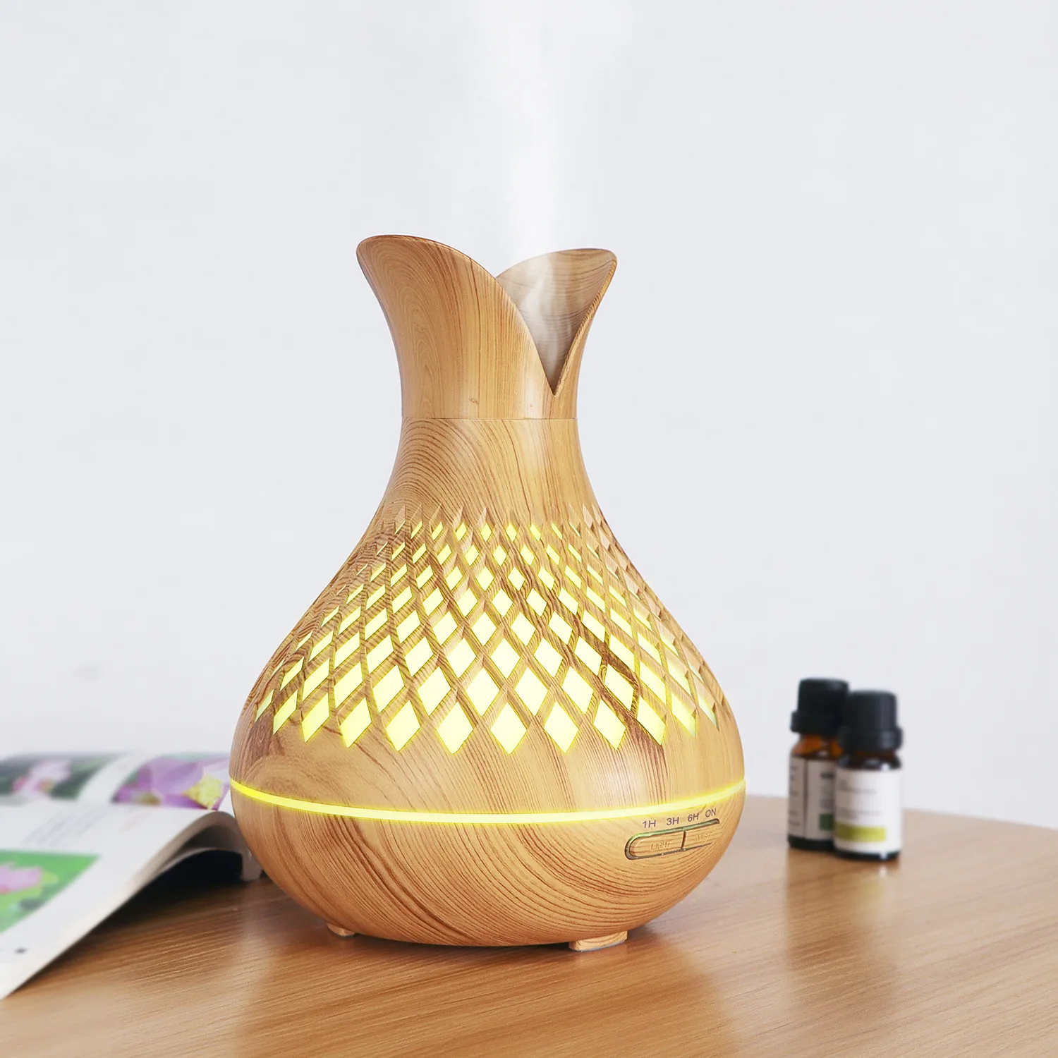 

500ML Ultrasonic Air Humidifier Wood Grain Aromatherapy Machine Mute Essential Oil Aroma Diffuser Home Room Fragrance Diffusers