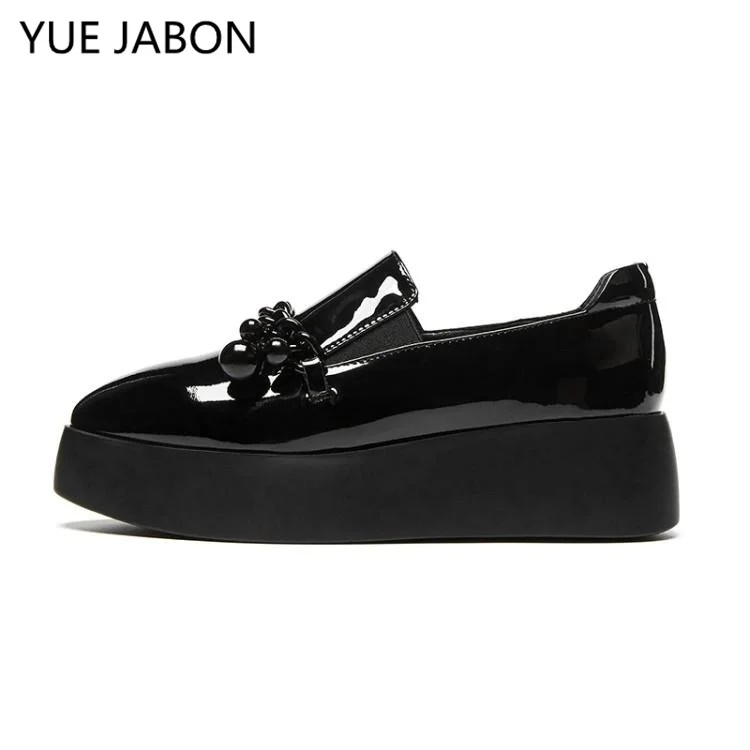 Лоферы женские из натуральной кожи на массивной платформе повседневные туфли с