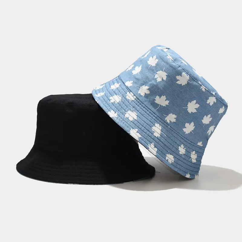 

2022 New Printed Double-sided Bucket Hat Summer Flower Maple Fisherman Hat Outdoor Sunscreen Cowboy Basin Hat