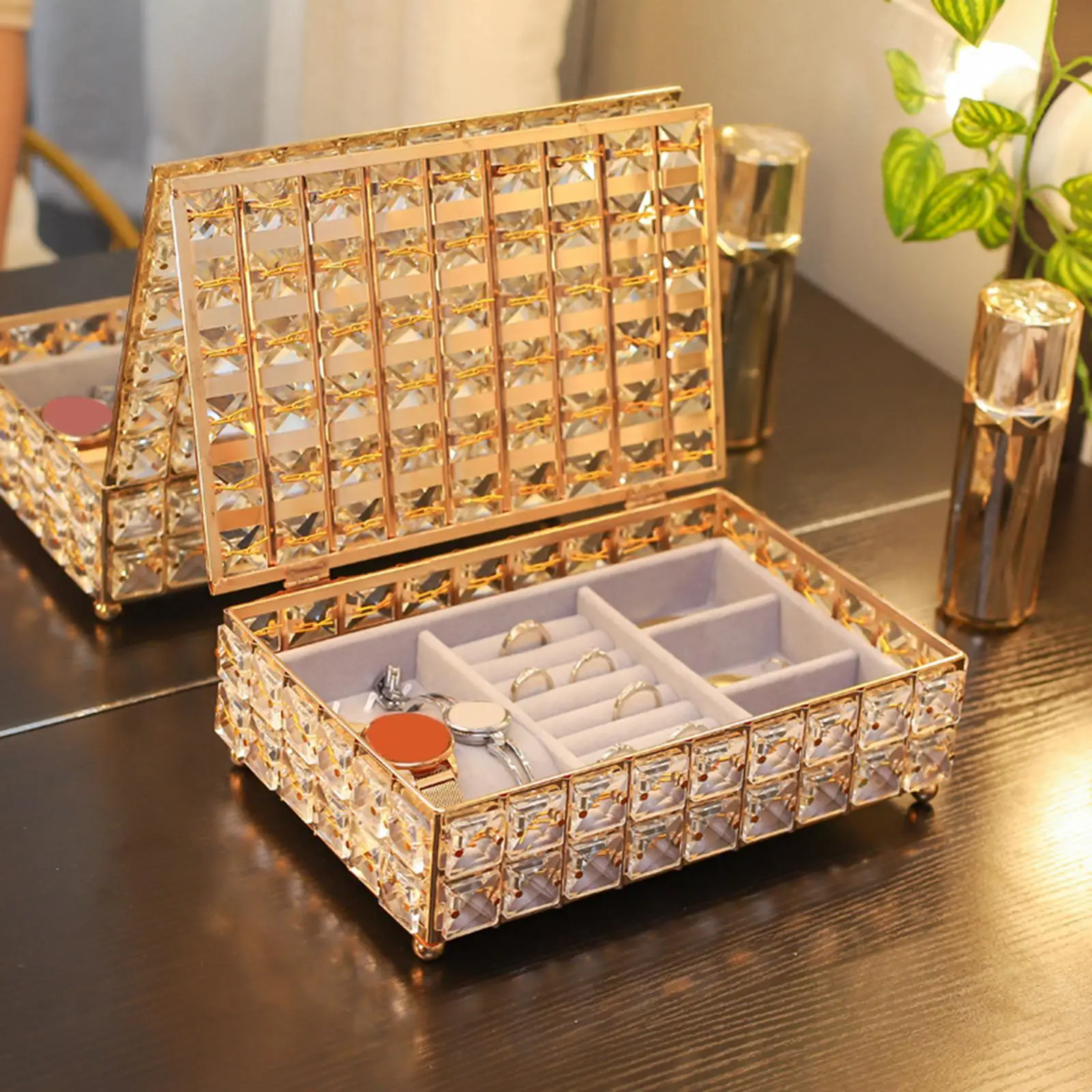 

Portable Crystal Jewelry Organizer Box Gift Display Storage Jewelry Trinket Boxes Case Container for Necklace Bracelets Room