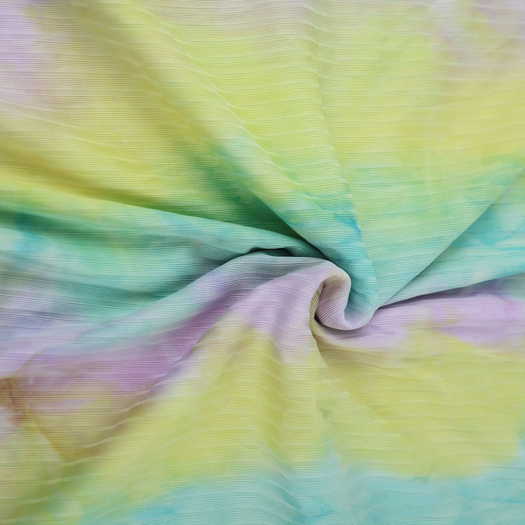 

Knitted Tie-dye Fabric Purple Yellow Green Home Textile Stretch Rib Knit 250g Per Meter Decorative Garment