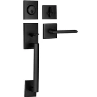 front door entry handle and deadbolt lock set slim square single cylinder and lever reversible handle lockset