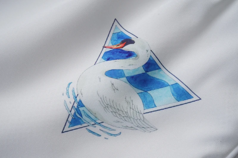 Thin Silk Fabric Stripe Swan Print Casablanca Mesh Shorts Shirts Set Men Women High Quality Hawaiian Beach Seaside Holiday Suit