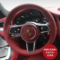 for porsche cayenne cayman macan panamera 911 boxster diy hand sewn leather steering wheel cover handle cover