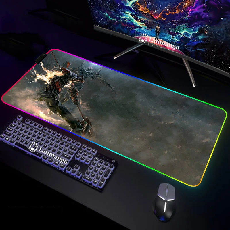 Desk Mat E-Evangelion Back Light Cheap Pc Gamer Cabinet Led Mousepad Mouse Pad Gaming Backlight Setup Accessories Table Kawaii images - 6