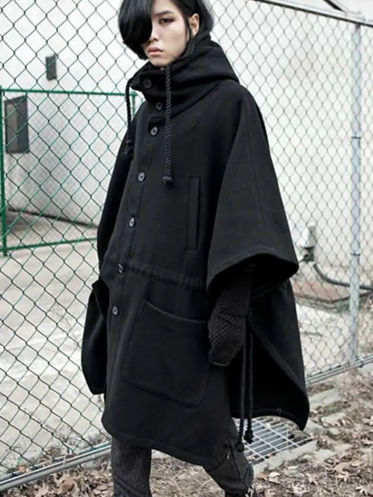 

Spring and Autumn Men's New Personalized Custom Fashion Large Size Mid-Length Cloak Hooded Wool Coat S-5XL