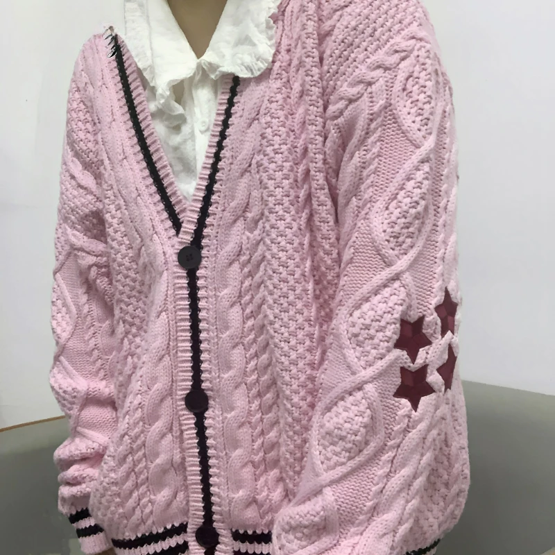 

Autumn Cardigan Limited Edition Pink Knitted Sweater Embroidered 2023 Women Cardigans V-Neck Sweaters