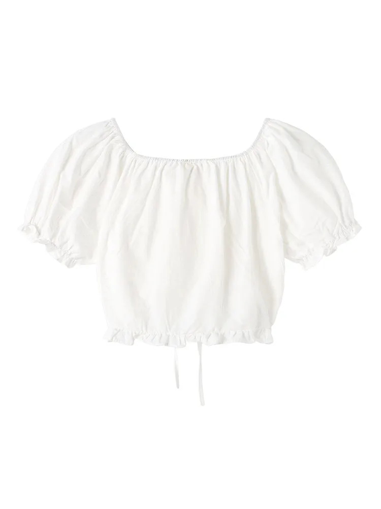 Блузка женская шифоновая с пышными рукавами V-образным вырезом и открытой спиной