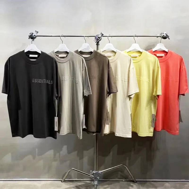 

ESSENTIALS 8TH T-shirts Men And Women Fashion Loose Streetwear Oversized Flocking Letter Short Sleeve 100% Cotton Tees Tops