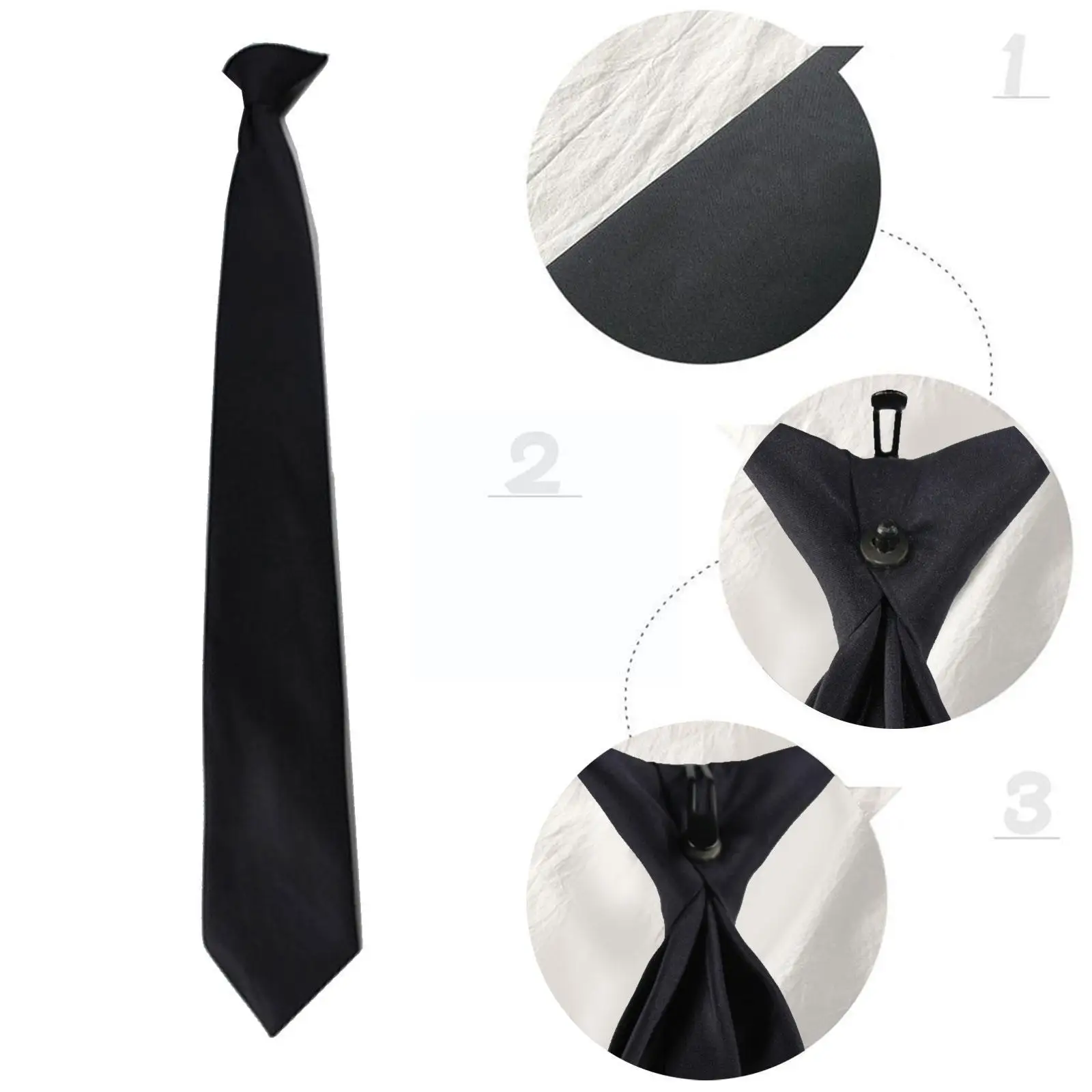 

Uniform Black Color Imitation Silk Clip-On Pre-Tied Neck Tie For Police Security Wedding Men Women Buckle Lazy Tie 45-51cm F2T5