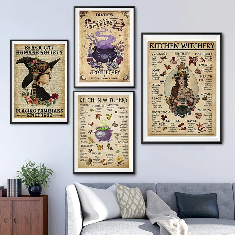 Witchery винтажные Волшебные постеры Witche на Хэллоуин Эстетическая Картина холсте в