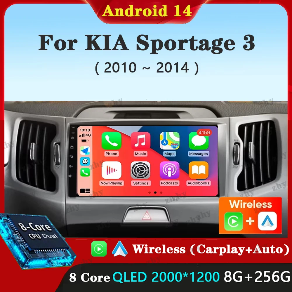 Для KIA Sportage 3 R 2010-2014 Android 14 Автомобильный радиоприемник Carplay Мультимедийный плеер