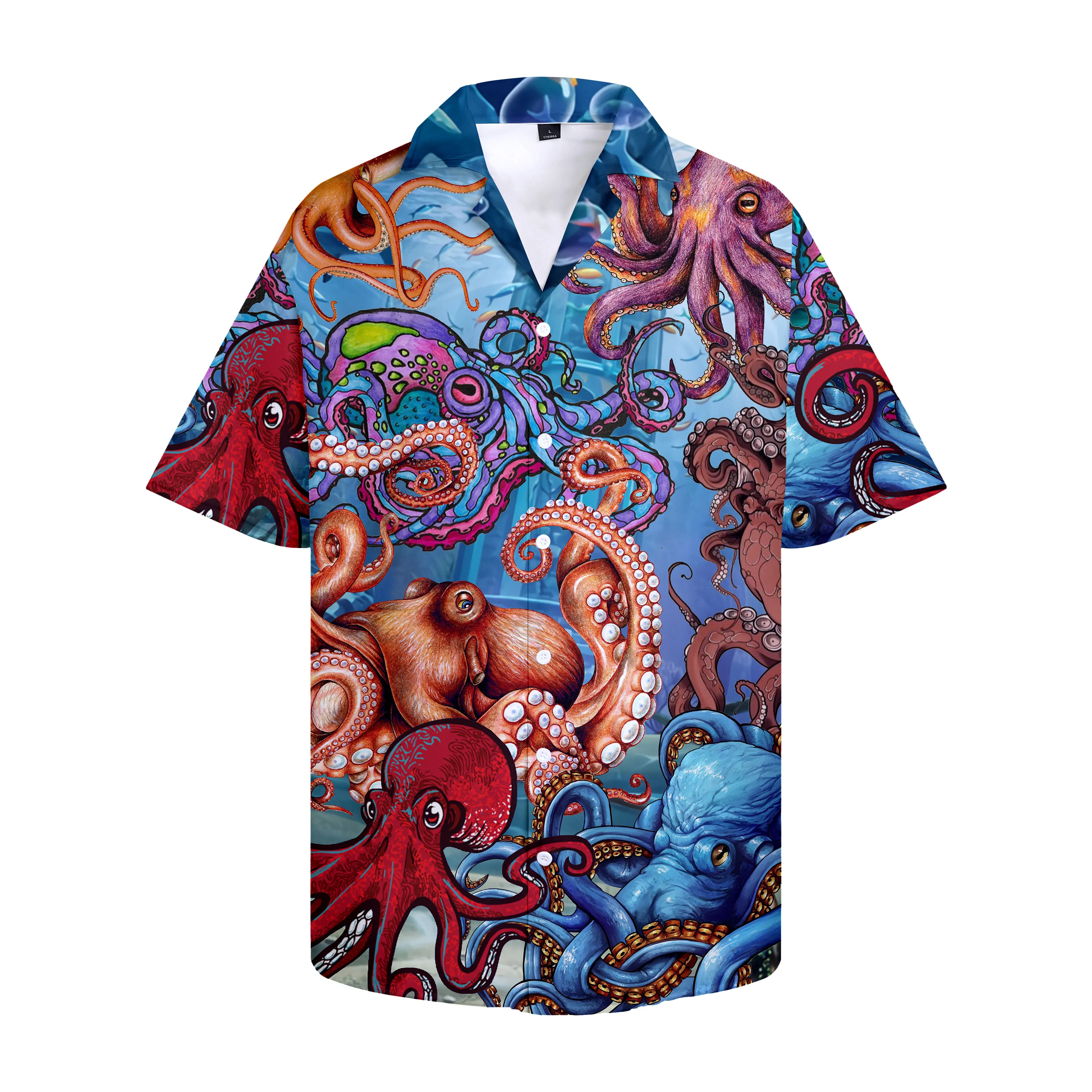Hawaiian Men's Shirts Octopus Colorful Paniting Top Plus Size Cool Emo Summer Beach Shorts Sleeve Button Up Shirt