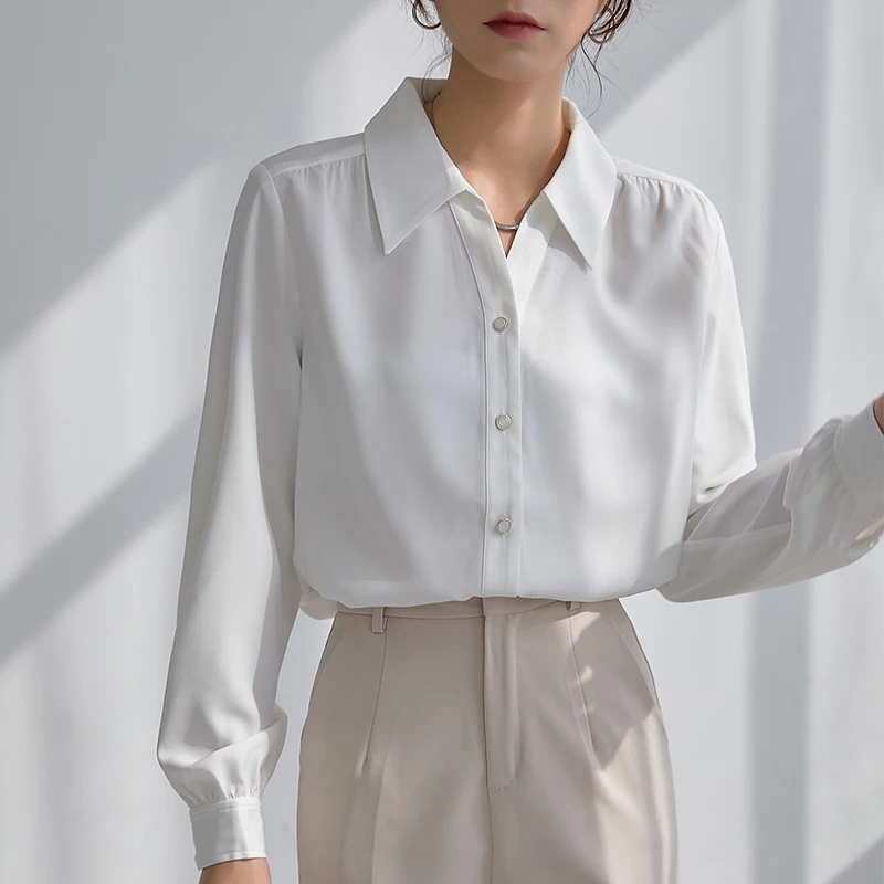 

2022 spring autumn season new design women clothing French fashion chiffon office lady polo-neck casual shirts for work