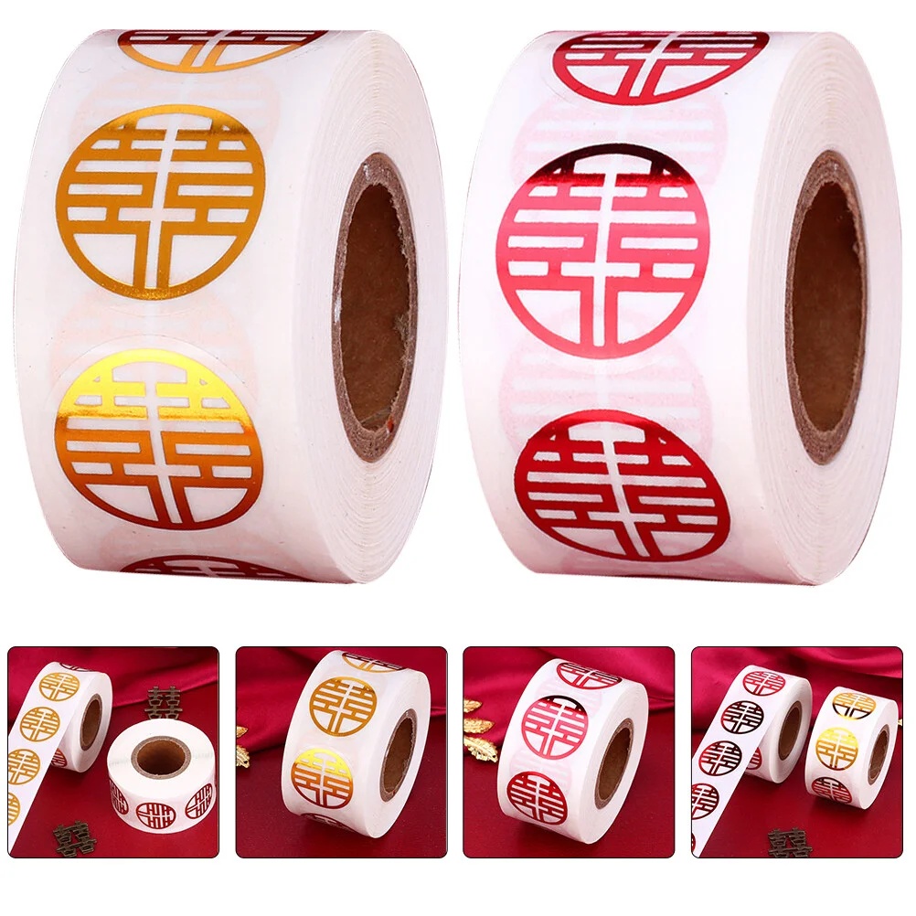 

2 Rolls Self-adhesive Double Happiness Stickers Wedding Envelopes Chinese Xi Decorate Paper Sealing Bride Supply Traditional