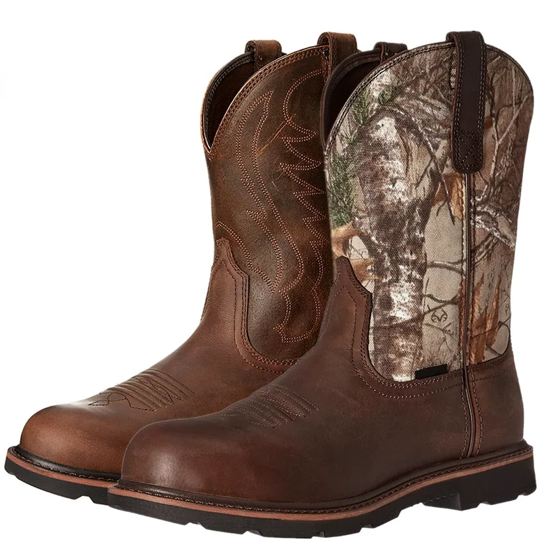 

Western Cowboy Boots Men Embroidery Retro Male Mid-Calf Boots Martin Boots Men High Top Vintage Mens Boots Plus Size 38-48