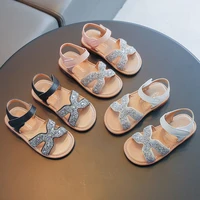 girls rhinestone open toe sandals 2022 summer new little girl soft soled princess shoes baby non slip beach shoes children shoes
