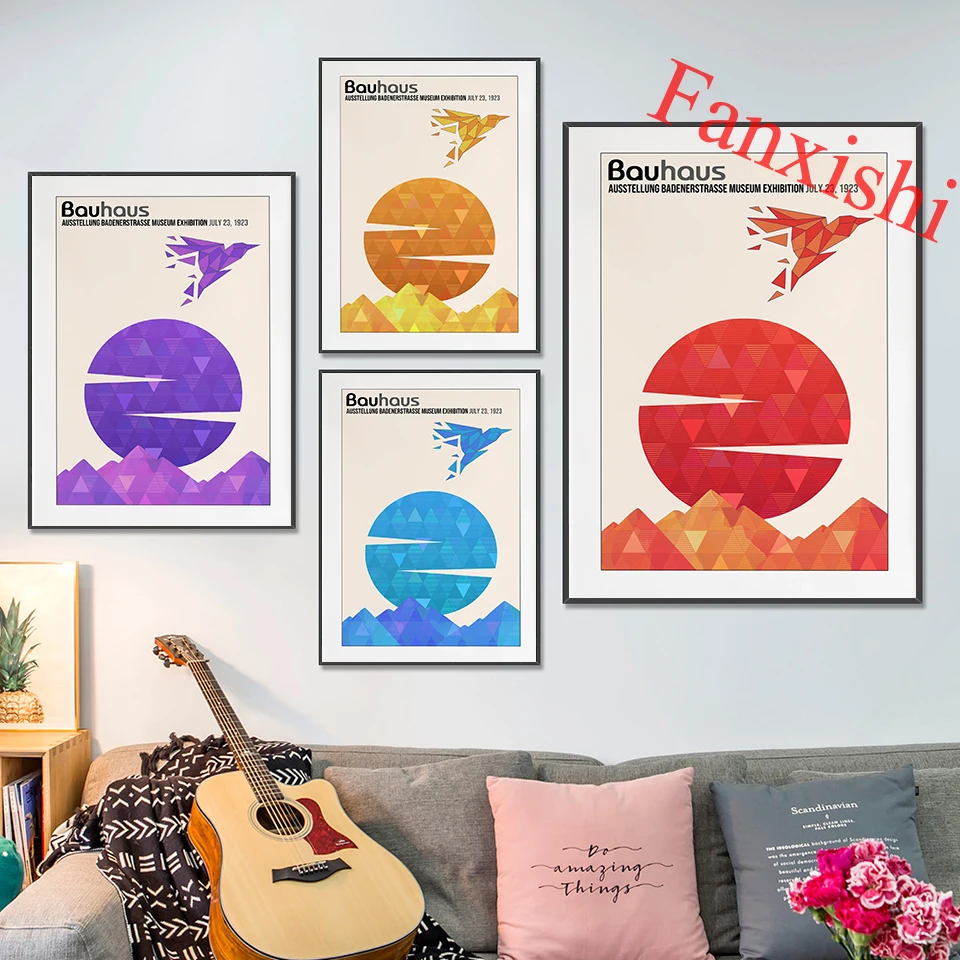 

Minimalist Bauhaus Prints Abstract Poster,Red Orange Blue Purple Geometric Vintage Art, Mid Century Modern Wall Art Exhibition