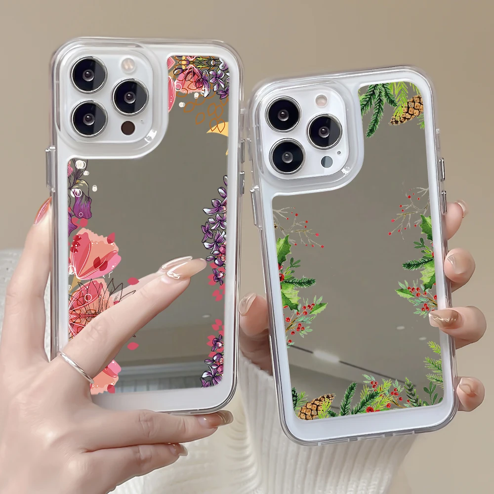 

Flowers Floral Phone Case for IPhone 13 14ProMax 14Plus 12 11 Pro Max Transparent Soft Protection Back Cover with Mirror Capinha