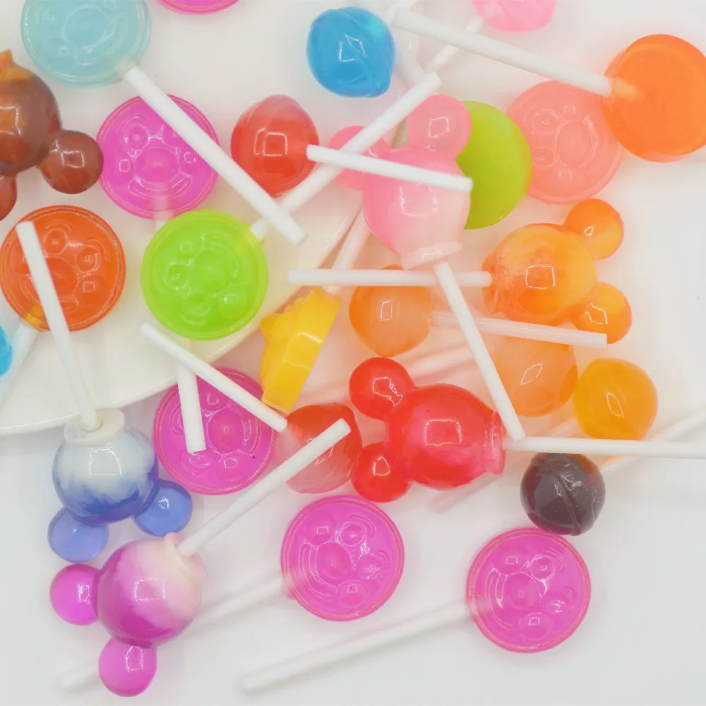 

10PCS Resin Kawaii Lollipop Candy Cabochons Dollhouse Miniatures Decorations Scrapbook Embellishments DIY Crafting Supplies