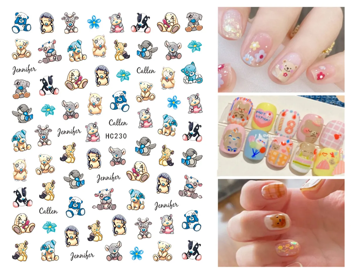1 шт. мультяшный цветной медведь 3D клейкая наклейка украшение для ногтей слайдер