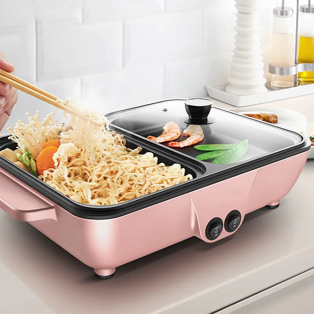 

New 2 in 1 Hot Pot Grill Electric Barbecue Pan Separated Shabu Hot Pot Electric with Grill Large Capacity Non-Stick Pan