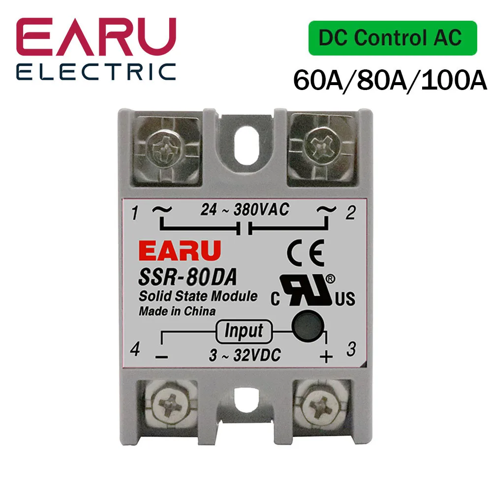 

SSR-60DA SSR-80DA SSR-100DA SSR 60A 80A 100A Solid State Relay Module DC3-32V Input AC24-380V Output for PID Temperature Control