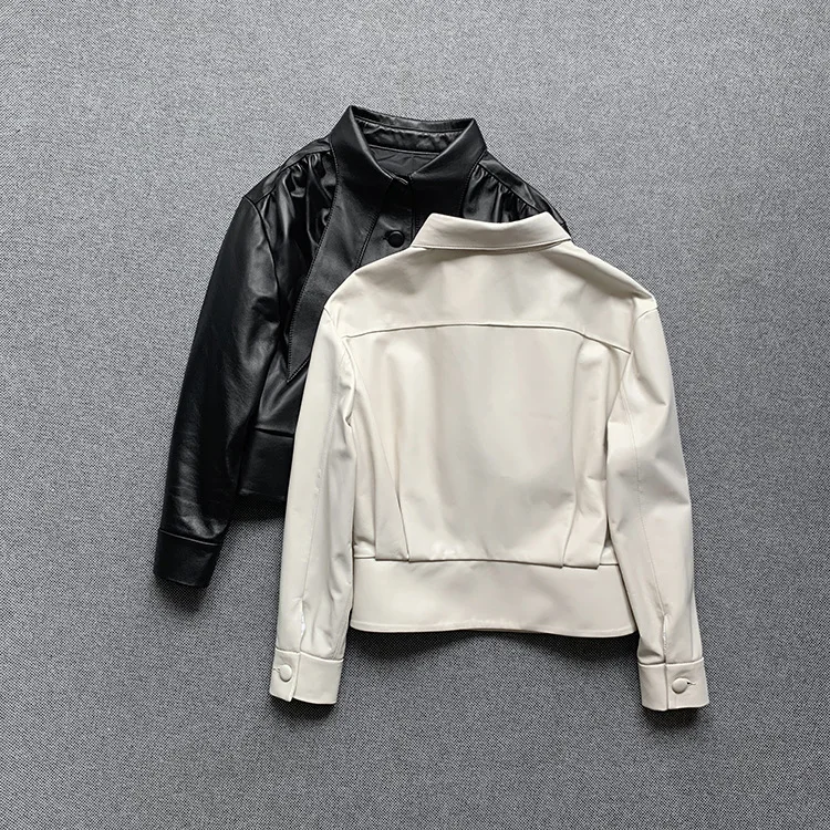 2022 Spring And Autumn Women Real Leather Jacket Soft Rabbit Ears Slim Genuine Sheepskin Coat E19