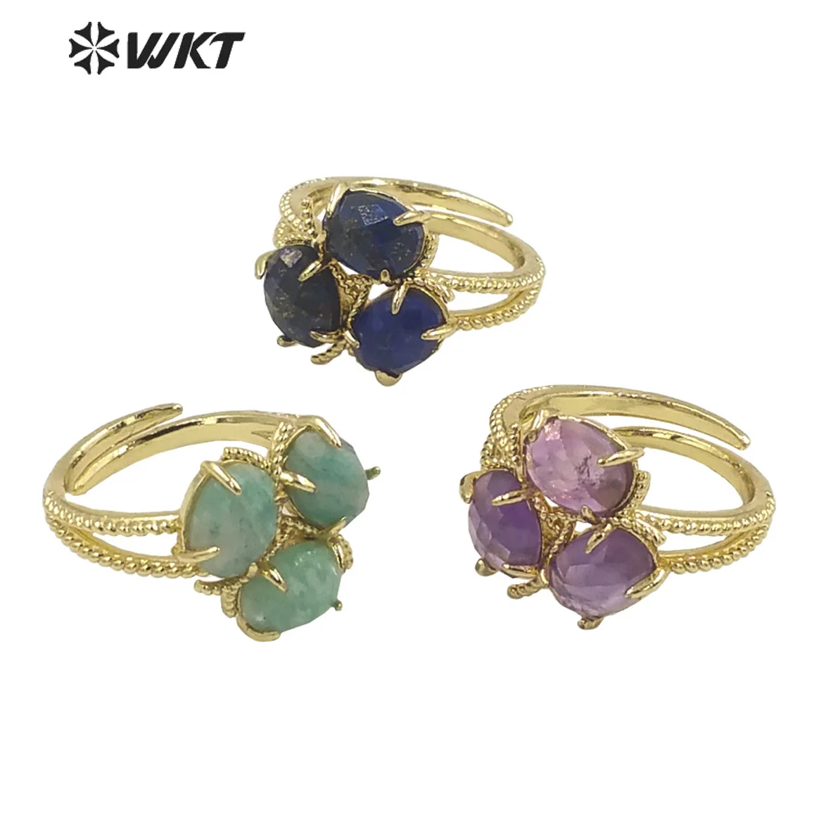 

WT-R484 New Natural Gmestone Triple Stone Design Many Colored Can Be Choose For Girls Simple Wearings Perfect Match Rings