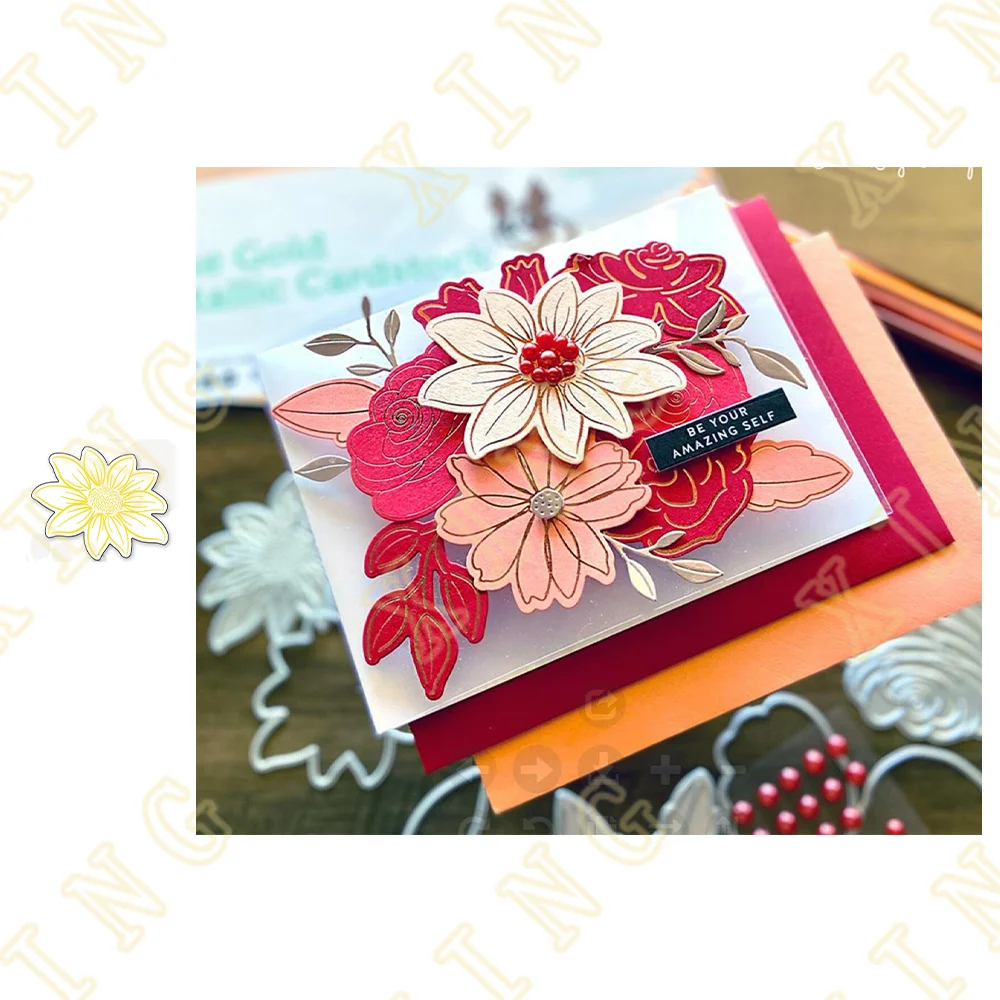 

New Chrysanthemum Flower Solid Hot Foil Plate Scrapbook Diary Decoration Stencil Embossing Template Diy Greeting Card Handmade