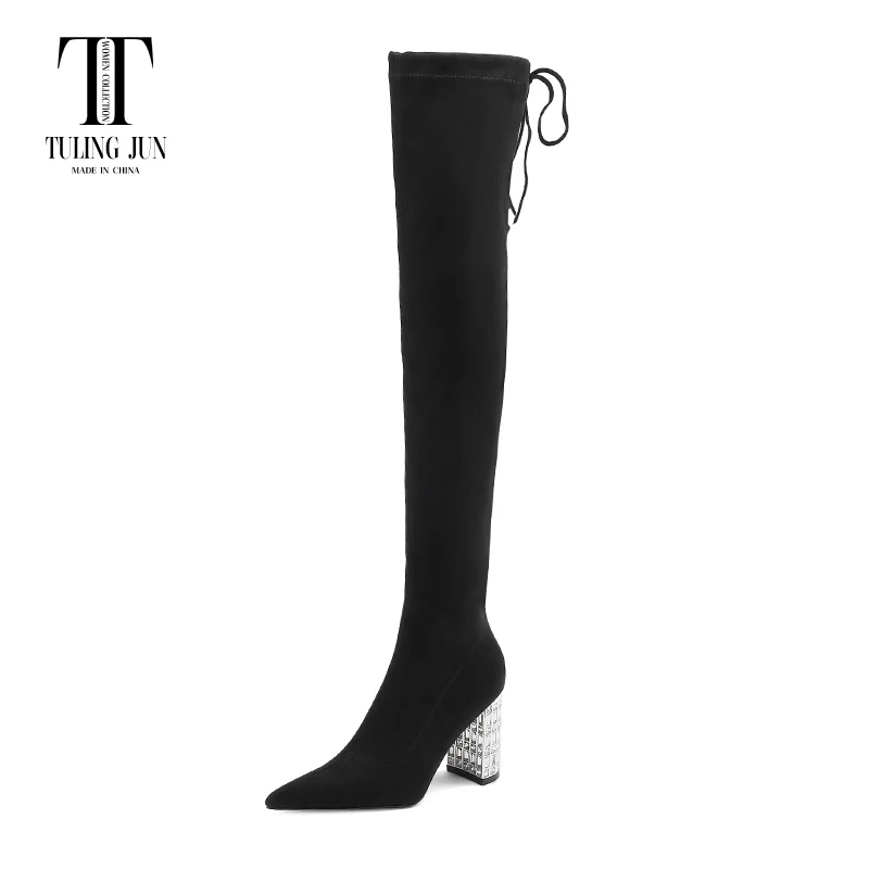 

TULING JUN 2023 Winter Concise Famale Pointed Head Solid Color Elegant Over-the-Knee Super High Heels Shoes For Womens ZF3710A
