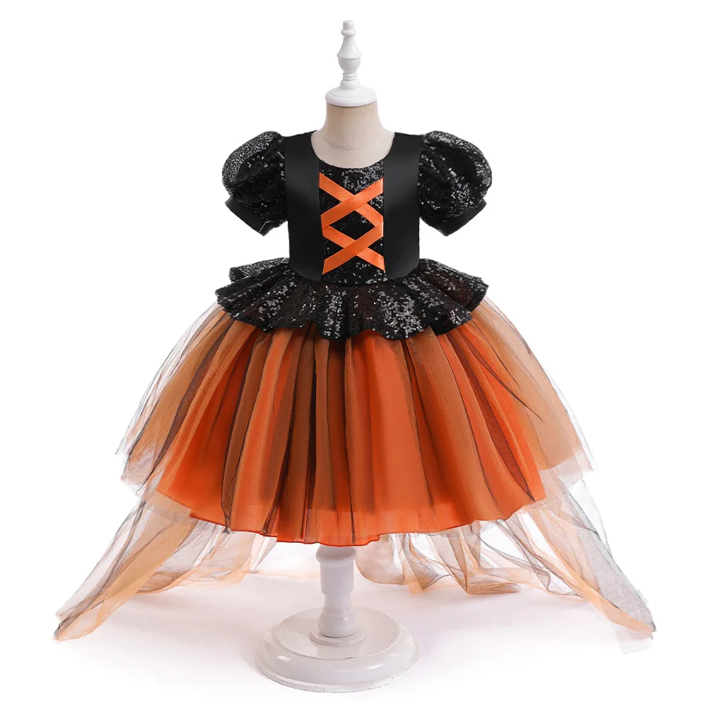 

Costume Halloween 2023 New For Teenage Girl Vestidos Princess Dress Carnival Clothing Party Tailing Orange Costume 4-8 Year Old