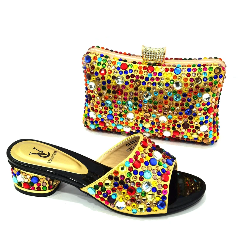 

2022 Gold Color Special Arrivals Wedding Italian Party Shoes with Matching Bags Ladies Shoe and Bag Set Decorated for Party